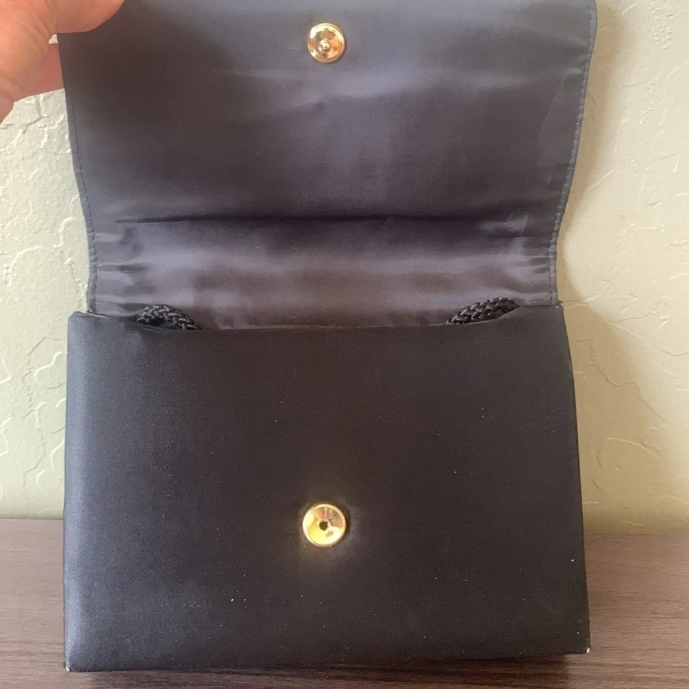 Chateaux Black Satin Evening Formal Clutch‎ Shoulder Purse